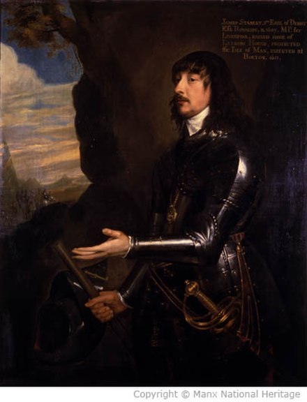 James Stanley, 7th Earl of Derby. Remembered in the Isle of Man as: Yn Stanlagh Mooar (the Great Stanley).