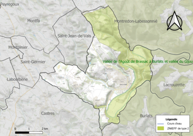 Carte de la ZNIEFF de type 2 sur la commune.