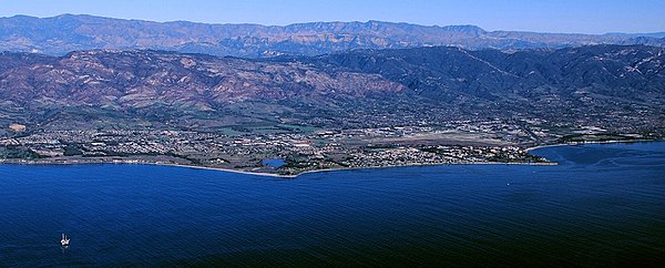 An aerial shot spanning Ellwood, Isla Vista, and Santa Barbara