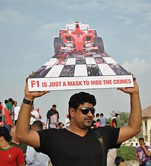 F1 in Bahrain is an example of sportswashing. Anti-F1 protester.JPG