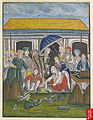 Aṣaf-ud-Daula a un combattimento di galli insieme ad europei; questo quadro molto probabilmente rappresenta il famoso combattimento di galli tra Aṣaf-ud-Daula e il Colonnello Mordaunt che avvenne a Lucknow nel 1786, circa 1830-35