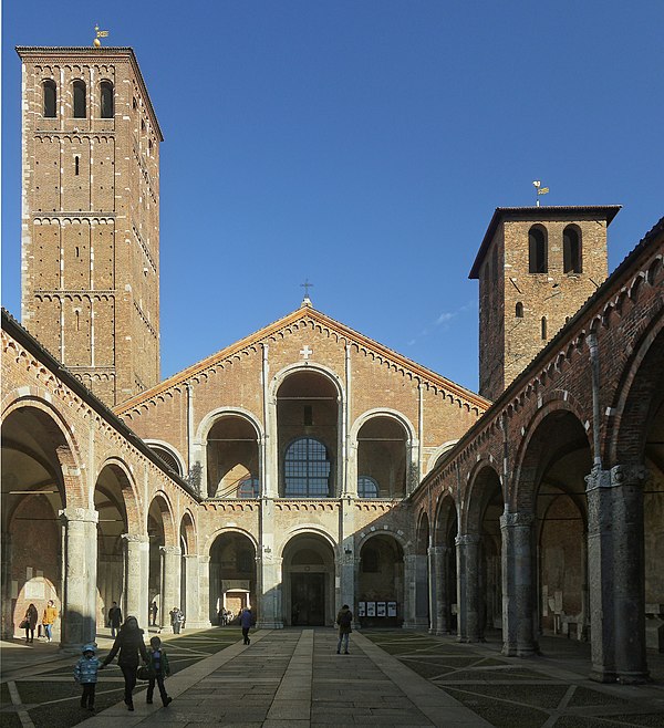 Atrium of the Basilica of Sant'Ambrogio in the city of Milan, where resentments against Imperial rule repeatedly culminated in armed conflicts