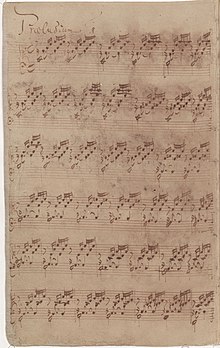 première page manuscrite du prélude de la main de Bach