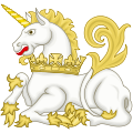 Badge of the Unicorn Pursuivant, a unicorn gorged of a coronet