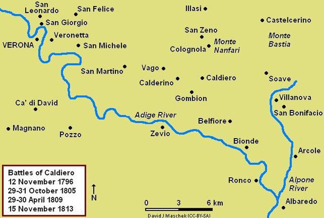 Map of the Battle of Caldiero, 29–30 April 1809