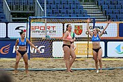 Deutsch: Beachhandball Europameisterschaften 2019 (Beach handball Euro); Tag 5: 6. Juli 2019 – Frauen, Platzierungsspiel für die Ränge 17–20, Nordmazedonien-Slowenien 0:2 (10:13, 9:15) English: Beach handball Euro; Day 5: 6 July 2019 – Placement Match/Cross Match for rank 17–20 Women – North Macedonia-Slovenia 0:2 (10:13, 9:15)