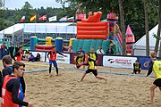 Deutsch: Beachhandball Europameisterschaften 2019 (Beach handball Euro); Tag 5: 6. Juli 2019 – Männer, Platzierungsspiel für die Ränge 5–8, Frankreich-Deutschland 0:2 (18:22, 16:19) English: Beach handball Euro; Day 5: 6 July 2019 – Placement Match/Cross Match for rank 5–8 Men – Frankreich-Deutschland 0:2 (18:22, 16:19)