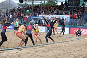 Deutsch: Beachhandball Europameisterschaften 2019 (Beach handball Euro); Tag 5: 6. Juli 2019 – Frauen, Platzierungsspiel für die Ränge 9–12, Deutschland-Polen 2:1 (22:23, 19:16, 7:6) English: Beach handball Euro; Day 5: 6 July 2019 – Placement Match/Cross Match for rank 9–12 Women – Germany-Poland 2:1 (22:23, 19:16, 7:6)