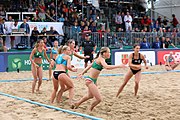 Deutsch: Beachhandball Europameisterschaften 2019 (Beach handball Euro); Tag 6: 7. Juli 2019 – Frauenfinale, Dänemark-Ungarn 2:0 (18:12, 23:22) English: Beach handball Euro; Day 6: 7 July 2019 – Women's Final – Denmark-Hungary 2:0 (18:12, 23:22)