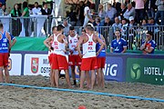 Deutsch: Beachhandball Europameisterschaften 2019 (Beach handball Euro); Tag 4: 5. Juli 2019 – Männer, Viertelfinale, Russland-Polen 2:0 (30:22, 19:18) English: Beach handball Euro; Day 4: 5 July 2019 – Quarter Final Men – Russia-Poland 2:0 (30:22, 19:18)