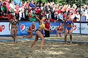 Deutsch: Beachhandball Europameisterschaften 2019 (Beach handball Euro); Tag 4: 5. Juli 2019 – Frauen, Viertelfinale, Spanien-Ungarn 1:2 (14:16, 26:16, 2:5) English: Beach handball Euro; Day 4: 5 July 2019 – Quarter Final Women – Spain-Hungary 1:2 (14:16, 26:16, 2:5)