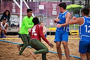 Deutsch: Beachhandball bei den Olympischen Jugendspielen 2018; Tag 6, 12. Oktober 2018; Jungen, Platzierungssspiel Ränge 7-8 – Venezuela-Italien 2:0 English: Beach handball at the 2018 Summer Youth Olympics at 12 October 2018 – Boy's Placement Match 7-8 – Venezuela-Italy 2:0