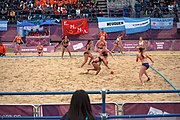 Deutsch: Beachhandball bei den Olympischen Jugendspielen 2018; Tag 5, 10. November 2018; Mädchen, Hauptrunde - Chinese Taipei (Taiwan)-Niederlande 1:2 English: Beach handball at the 2018 Summer Youth Olympics at 11 October 2018 – Girls Main Round – Chinese Taipei (Taiwan)-Netherlands 1:2