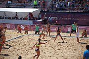 Deutsch: Beachhandball bei den Olympischen Jugendspielen 2018; Tag 4, 10. Oktober 2018; Mädchen, Vorrunde, Gruppe A - Ungarn-Chinese Taipei (Taiwan) 2:0 English: Beach handball at the 2018 Summer Youth Olympics at 10 October 2018 – Girls Preliminary Round Group A‎ – Hungary-Chinese Taipei 2:0