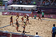 Deutsch: Beachhandball bei den Olympischen Jugendspielen 2018; Tag 4, 10. Oktober 2018; Mädchen, Vorrunde, Gruppe A - Ungarn-Chinese Taipei (Taiwan) 2:0 English: Beach handball at the 2018 Summer Youth Olympics at 10 October 2018 – Girls Preliminary Round Group A‎ – Hungary-Chinese Taipei 2:0