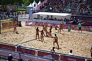 Deutsch: Beachhandball bei den Olympischen Jugendspielen 2018; Tag 4, 10. Oktober 2018; Mädchen, Vorrunde, Gruppe A - Ungarn-Chinese Taipei (Taiwan) 2:0 English: Beach handball at the 2018 Summer Youth Olympics at 10 October 2018 – Girls Preliminary Round Group A‎ – Hungary-Chinese Taipei 2:0