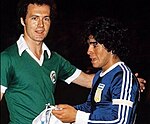 Franz Beckenbauer with Argentine Diego Maradona in 1980 Beckenbauer and maradona 1978.jpg