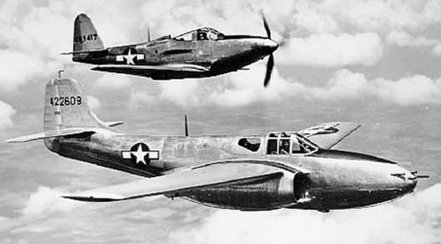 The first production P-59A with a Bell P-63 Kingcobra behind