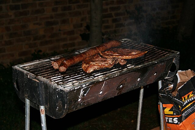 A typical braai on a small braai stand