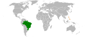 Mapa indicando localização de Brasil e do Filipinas.