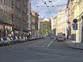 English: Tram track in Údolní street, close to Komenského náměstí stop Čeština: Tramvajová trať v Údolní ulici, poblíž zastávky Komenského náměstí