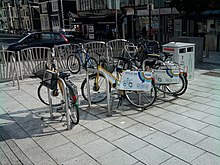 2009 scheme cycle hire station on
Queen Street/Churchill Way Cardiff cycle hire 2010.jpg