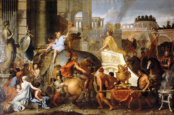 "Entry of Alexander into Babylon", a 1665 painting by Charles LeBrun, depicts Alexander the Great's uncontested entry into the city of Babylon, envisi