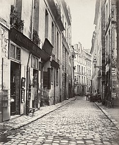 La rue du Jardinet sur la Rive gauche, démolie par Haussmann pour ouvrir le boulevard Saint-Germain.