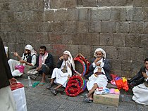 Men are chewing khat in Sana'a.