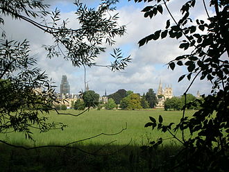 View from the path by the River Cherwell across to Christ Church. Christ Church Meadow, Oxford.JPG