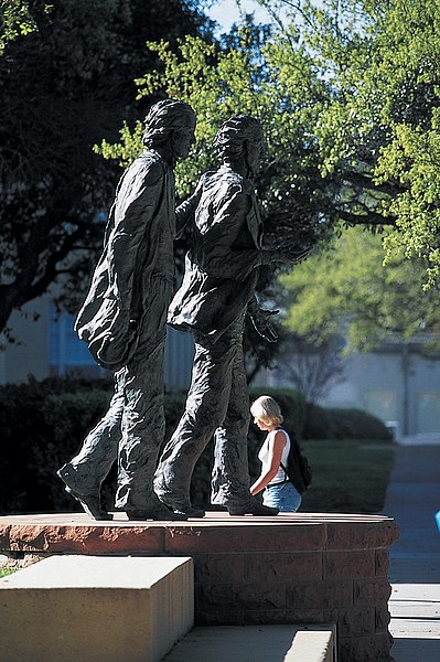 Statue of TCU founders Addison and Randolph Clark