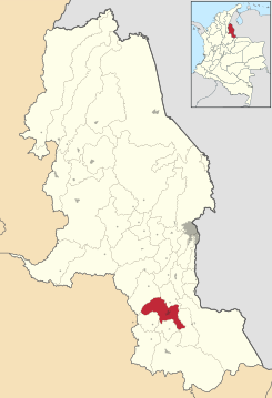 Location of the municipality and town of Pamplona, Colombia in the Norte de Santander Department of Colombia.