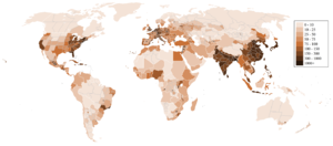 Гъстота на населението по страни и региони.