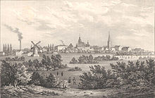 Crefeld um 1842, Lithographie von Heinrich Wilhelm Teichgräber