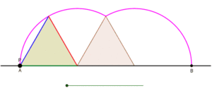 Animation showing the generation of one arch of a cyclogon by an equilateral triangle as the triangle rolls over a straight line without slipping. Cyclogon generated by triangle.gif
