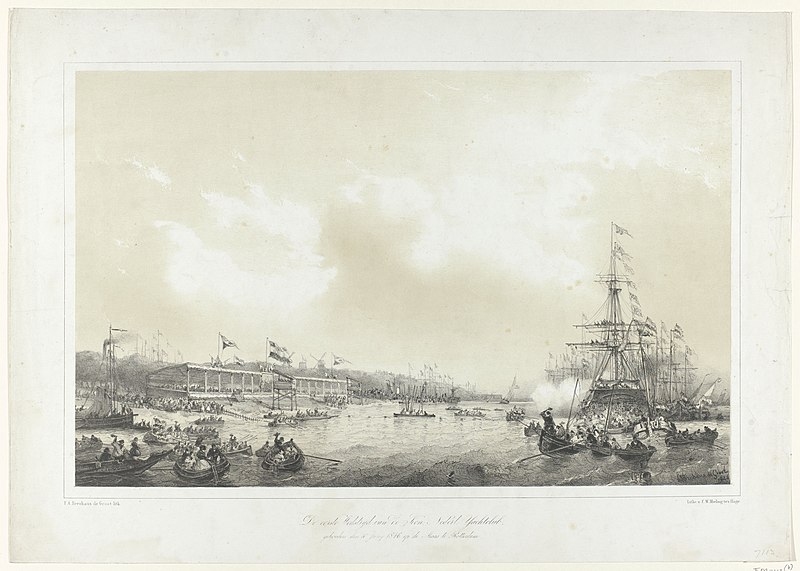 File:De eerste Wedstrijd van de Kon Nederl Yachtclub, gehouden den 10 Junij 1846 op de Maas te Rotterdam (titel op object), RP-P-1906-4090.jpg