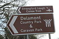 Delamont road sign, April 2010.JPG