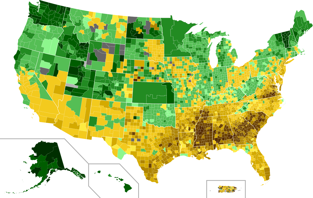 Results in popular vote margin, by county