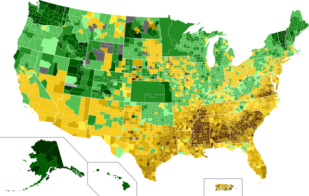 Results in popular vote margin, by county