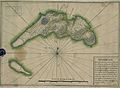 Karte:Beschreibung der großen Insel Juan Fernández. Es liegt bei 33 Grad und 45 Minuten südlicher Breite und 234 Grad und 20 Minuten Länge des Meridians von Teneriffa