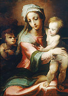 Madonna and Child with the Infant Saint John the Baptist traduire label QS:Lit,"Madonna col bambino e san Giovannino" label QS:Lpl,"Madonna z Dzieciątkiem i małym św. Janem Chrzcicielem" label QS:Lnl,"Maria met Christuskind en de kleine Johannes de Doper" label QS:Lde,"Madonna mit dem Jesuskind und dem heiligen Johannesknaben" label QS:Lpt,"Madonna/Virgem com o Menino e São João Batista Criança" label QS:Len,"Madonna/Virgin and Child with the Infant St John the Baptist" label QS:Les,"Virgen y el Niño con San Juan Bautista" Vers 1542 date QS:P,+1542-00-00T00:00:00Z/9,P1480,Q5727902 . huile sur panneau de boismedium QS:P186,Q296955;P186,Q106857709,P518,Q861259. 92 × 69 cm. Sydney, Art Gallery of New South Wales.