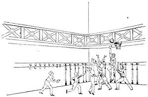 An illustration of a basketball game that accompanied Naismith's article from The Triangle in 1892 listing his 13 rules. Dr. James Naismith's Original 13 Rules of Basket Ball pg 1.jpg