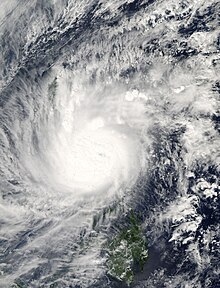 Typhoon Durian on November 30, making landfall over the Philippines. Durian 2006-11-30 0500Z.jpg