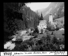 Schmelze Ausser-Ferrera, Avers. Historisches Bild von Leo Wehrli (1929)