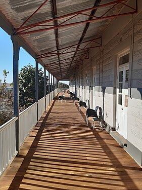 Early morning shadows on the balcony of the Port Hotel, Carnarvon, Western Australia