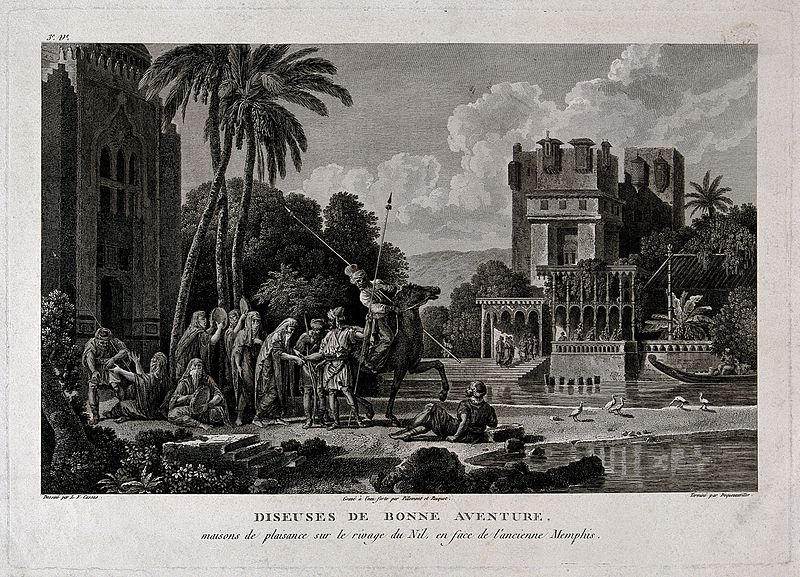 File:Egyptian fortune-tellers outside a palace, reading their for Wellcome V0025929.jpg