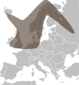 De verspreiding van de vulkanische aswolk boven Europa op 15 april 2010.