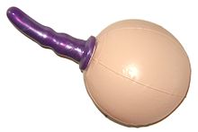 Inflatable ball with Vac-u-lock plug and attached dildo Ez-rider ball with purple dildo 01.jpg