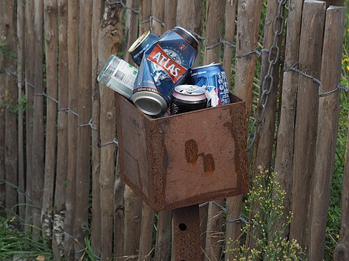 Beer cans in a garbage box, Nantes, France