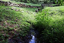 The North Branch Potomac River emerging from under the Fairfax Stone Fairfax Stone 2020a.jpg